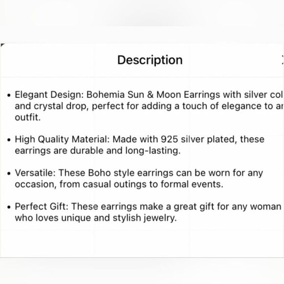 Bohemia Sun and Moon Earrings 925 Sterling Silver Plated Drop Earrings NEW - Picture 3 of 4